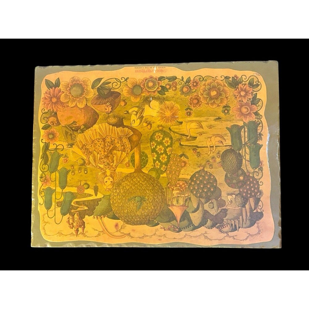 Vtg 1969 Rare Litho Her Prettiness “Serves Tea In The Garden” Board Mounted